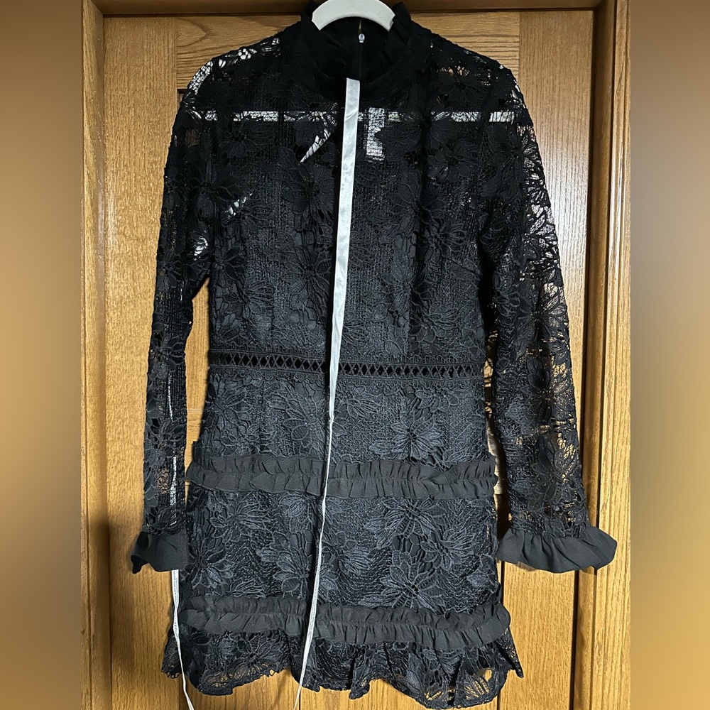 Boohoo Black Floral Lace Long-Sleeve High Neck Dress - Picture 2 of 4